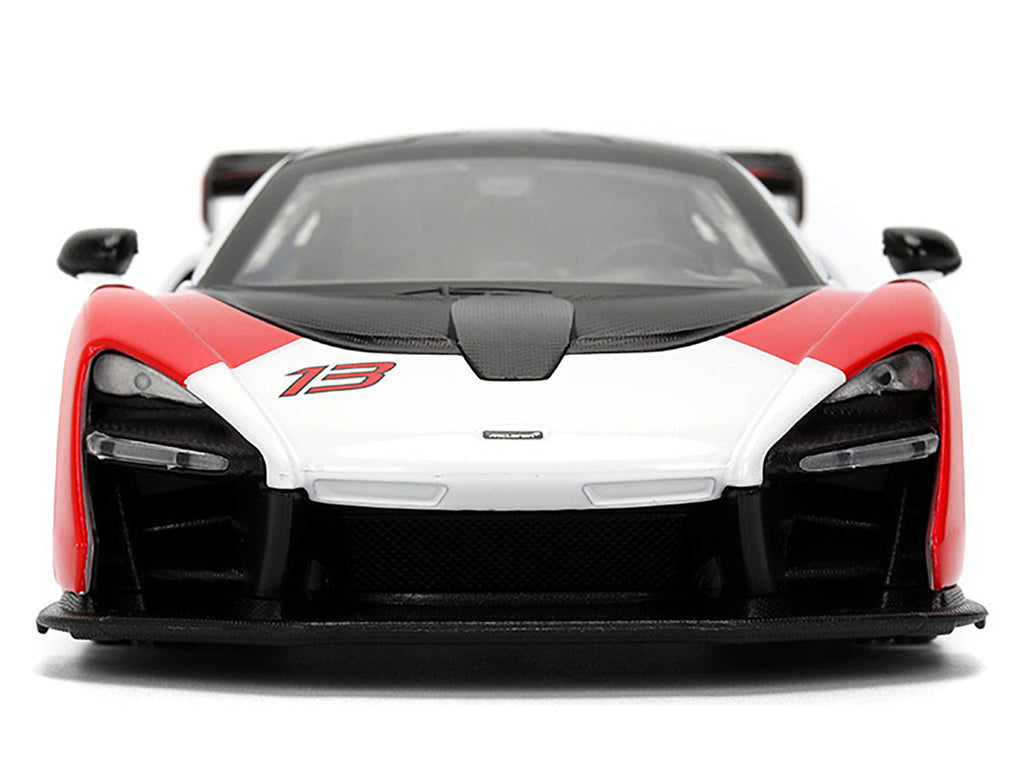 McLaren Senna Red and White with Carbon Hood and Top "HyperSpec" Series 1/24 Diecast Model Car by Jada
